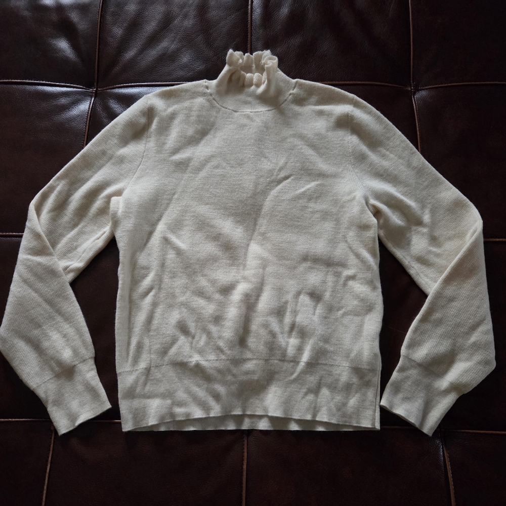 J.Crew Cream Ruffleneck Merino Wool Blend Sweater Large - Picture 3 of 11